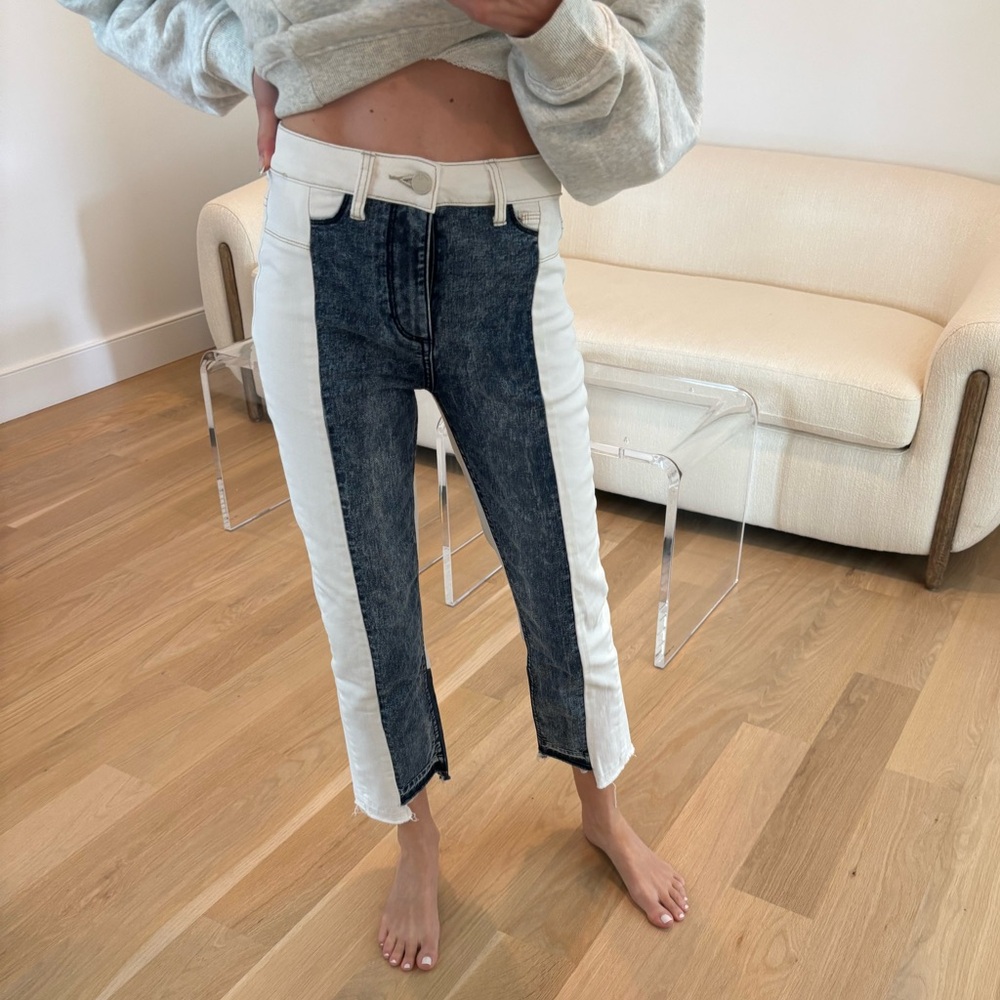 PAIGE Hoxton Two-Toned White & Blue Cropped Jeans Size 27